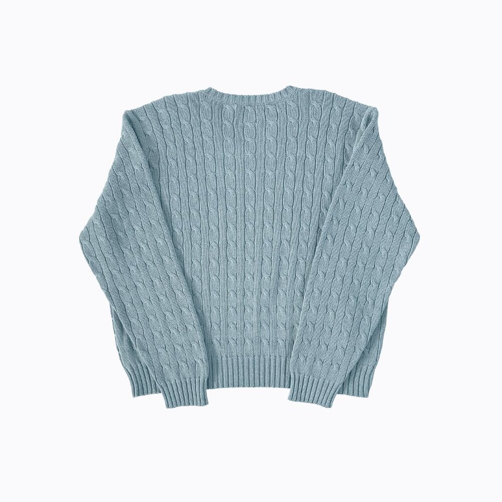 Vintage Polo Ralph Lauren Cable-Knit Sweater XL V-Neck Chambray Blue Y2K Preppy - Picture 3 of 7